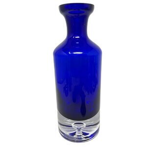 MCM Krosno Poland 10" Vase Handblown Art Glass Cobalt Blue Bubble Thick Base